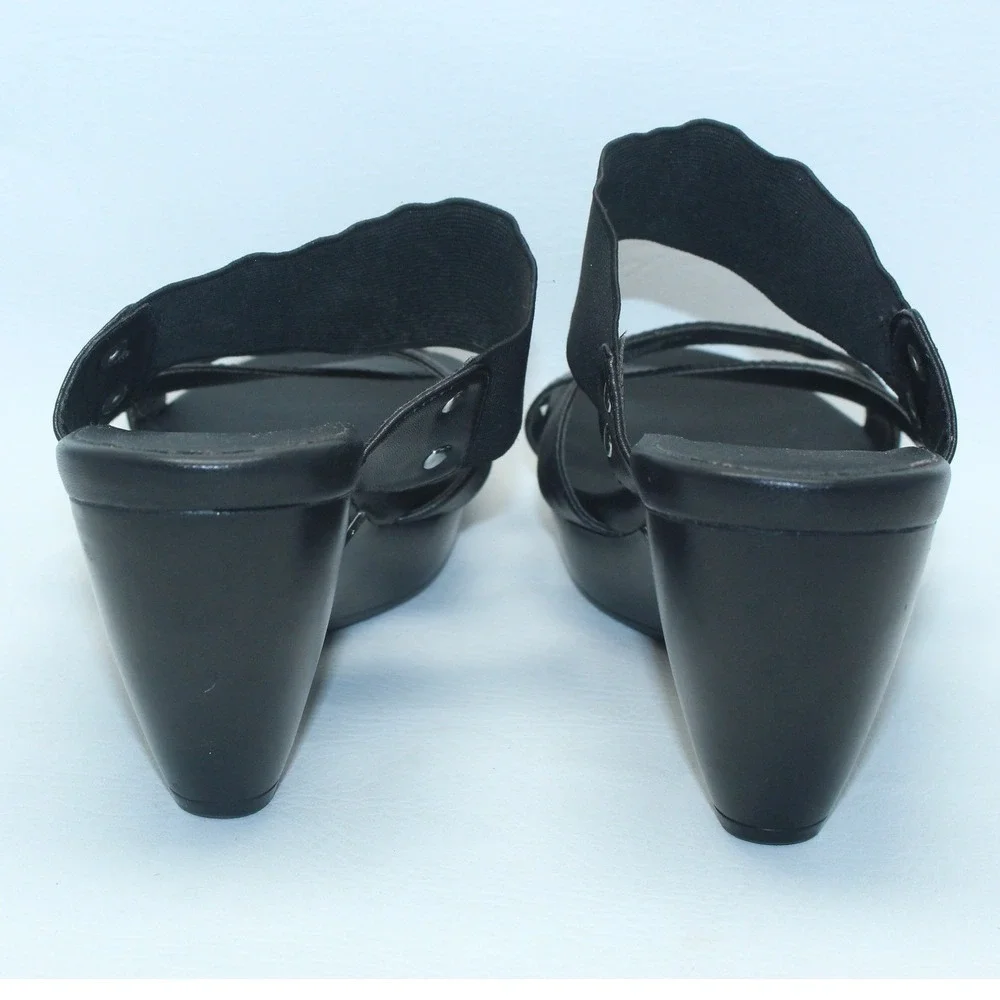 Laura Ashley Black Cutout Wedge Platform Sandals LA-ALBANS2 Silver Trim Mens 11M